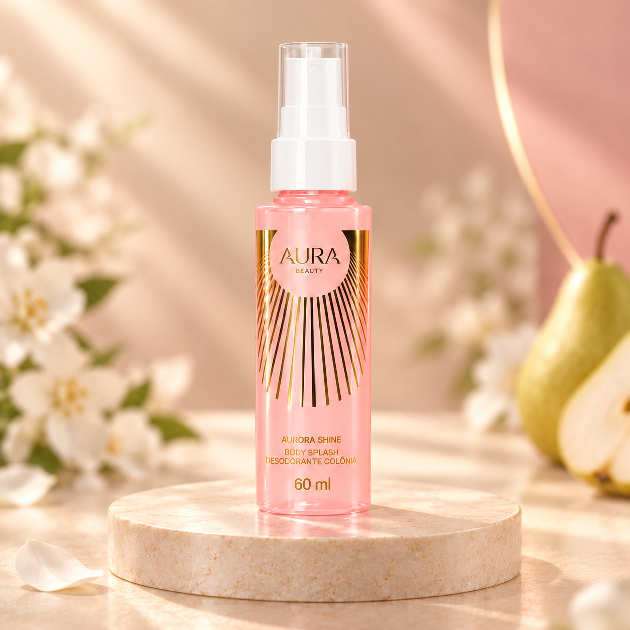 Body splash Aurora Shine de 60 mL em frasco rosa