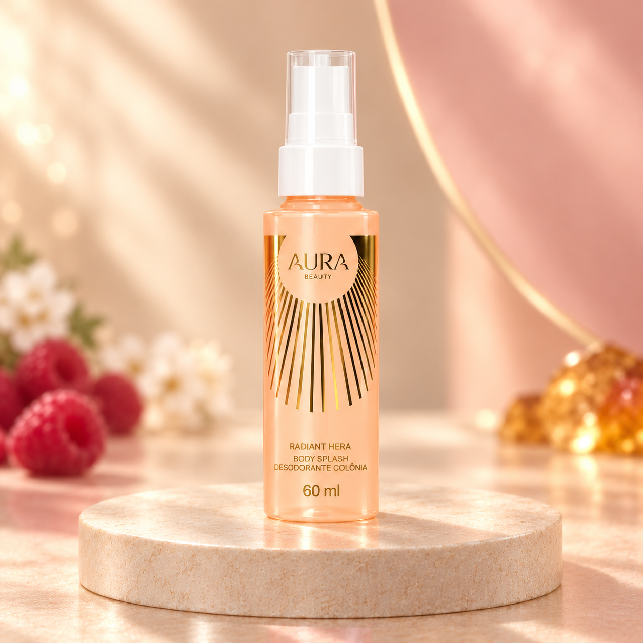 Body splash Radiant Hera de 60 mL em frasco pêssego